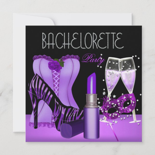 Invitation Bachelorette Party Purple Masque Lipstick Corset (Devant)