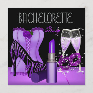 Invitation Bachelorette Party Purple Masque Lipstick Corset