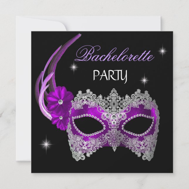 Invitation Bachelorette Party Purple Masque noir (Devant)