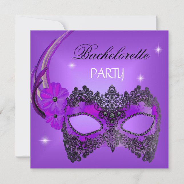 Invitation Bachelorette Party Purple Masque noir (Devant)