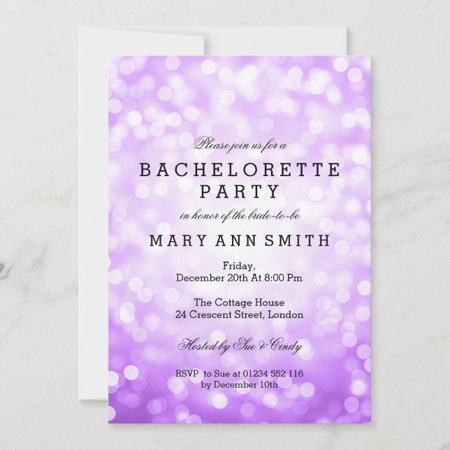 Invitation Bachelorette Party Purple Parties scintillant lumi (Devant)