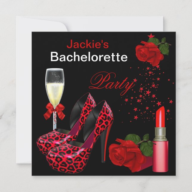 Invitation Bachelorette Party Red Black Leopard Chaussure (Devant)