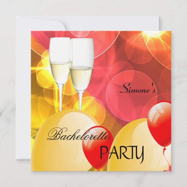 Invitation Bachelorette Party Red Yellow Champagne Balloons (Devant)
