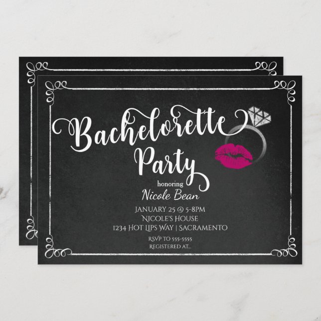 Invitation Bachelorette Party Rose Lips Fiançailles Invitatio (Devant / Derrière)
