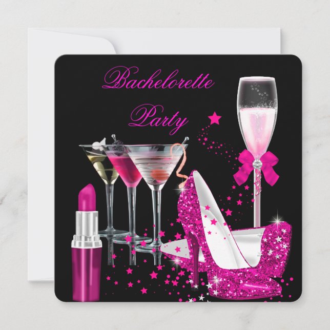 Invitation Bachelorette Party Rouge Lipstick Champagne talons (Devant)