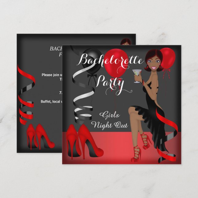Invitation Bachelorette Party Rouge Noir Chaussure Haut talon (Devant / Derrière)