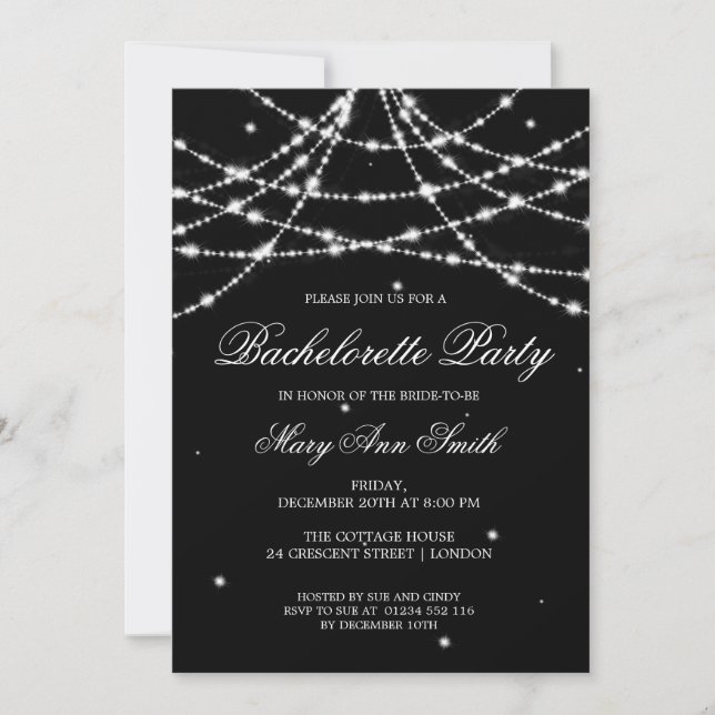 Invitation Bachelorette Party Sparkling String noir (Devant)