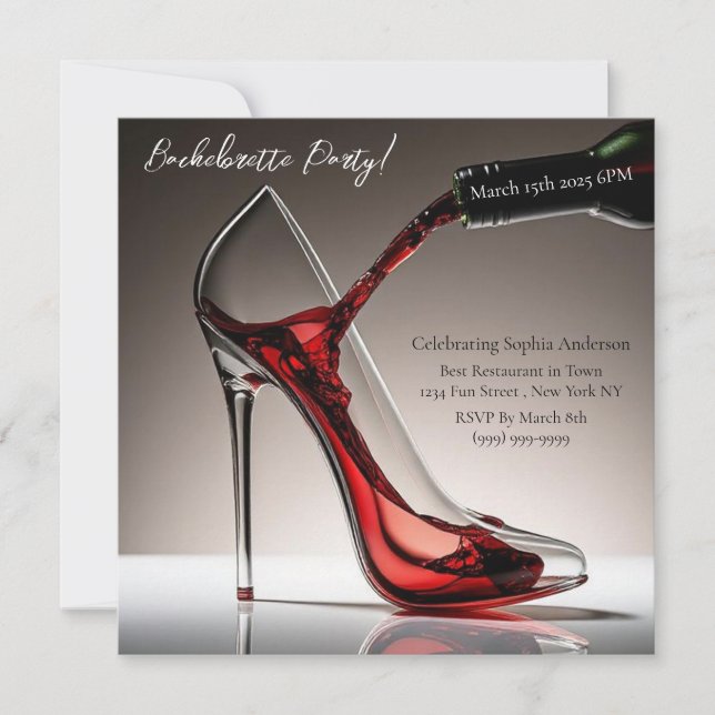 Invitation Bachelorette Party-Stiletto avec vin (Devant)