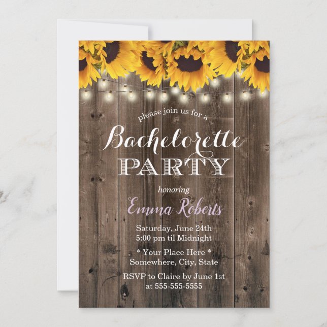 Invitation Bachelorette Party Tournesols Rustiques (Devant)