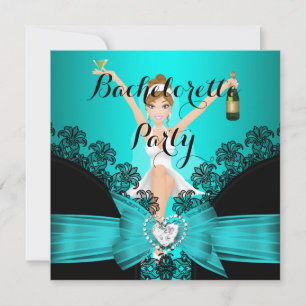 Invitation Bachelorette Party Turquoise Blue Black Lace fun
