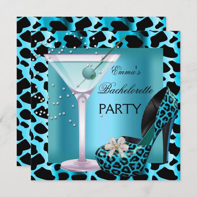 Invitation Bachelorette Party Turquoise Blue Leopard Chaussur (Devant / Derrière)
