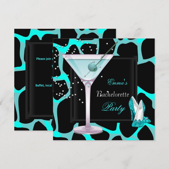 Invitation Bachelorette Party Turquoise Blue Leopard Chaussur (Devant / Derrière)