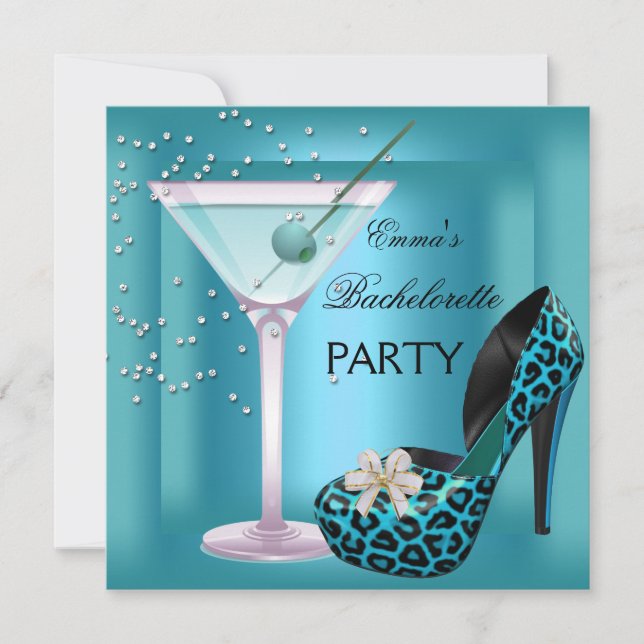 Invitation Bachelorette Party Turquoise Léopard bleu Chaussur (Devant)