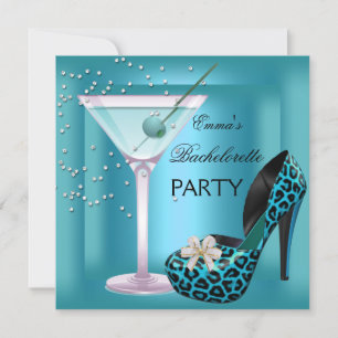 Invitation Bachelorette Party Turquoise Léopard bleu Chaussur