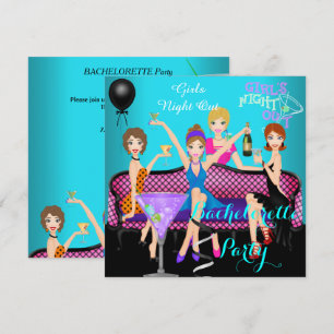 Invitation Bachelorette Party Turquoise rose Fun Girls Cockta