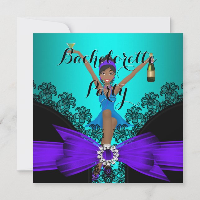 Invitation Bachelorette Party Turquoise violet noir Dentelle  (Devant)