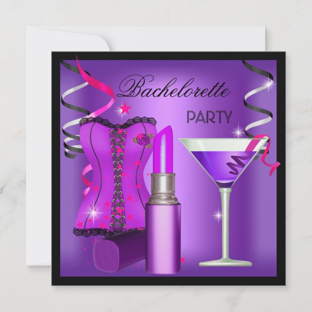 Invitation Bachelorette Party violet rose Lipstick Corset (Devant)