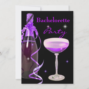 Invitation Bachelorette Party violet rose noir Champagne