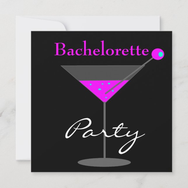 Invitation Bachelorette Party violet rose noir Martini (Devant)