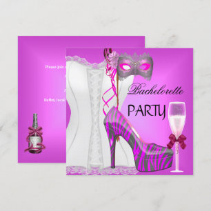Invitation Bachelorette Party White Corset rose Zebra Chaussu