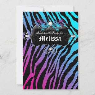Invitation Bachelorette Party Zebra Purple Pink Blue Jewelry