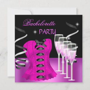 Invitation Bachelorette Pink Corset Black Champagne