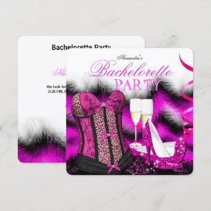 Invitation Bachelorette Plumes Corset Rose Champagne talons
