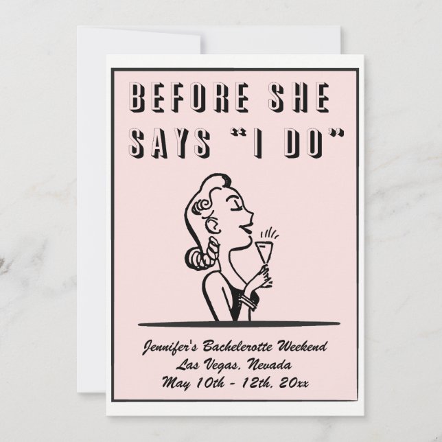 Invitation Bachelorette Rétro Pink Bridesmaid Hen Party (Devant)