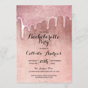 Invitation Bachelorette Rose de Glam Gold épais Parties scint