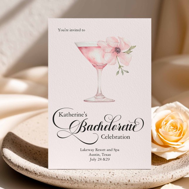 Invitation Bachelorette Rose Floral Cocktail Spa Voyage (Créateur téléchargé)