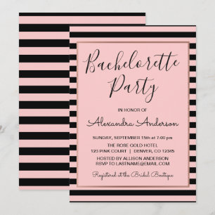 Invitation Bachelorette Rose Gold et Black Stripe