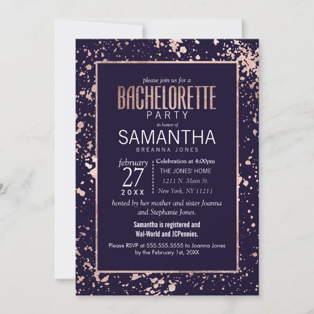Invitation Bachelorette Rose Gold Navy (Devant)