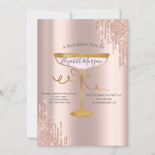 Invitation Bachelorette rose Parties scintillant or Vin Verre