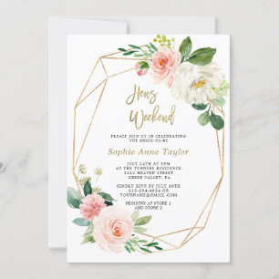 Invitation Bachelorette Rouge Floral Gold Frame Week-end