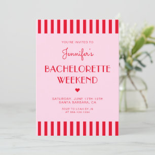 Invitation Bachelorette Rouge & Rose Stripes Heekend Itinérai