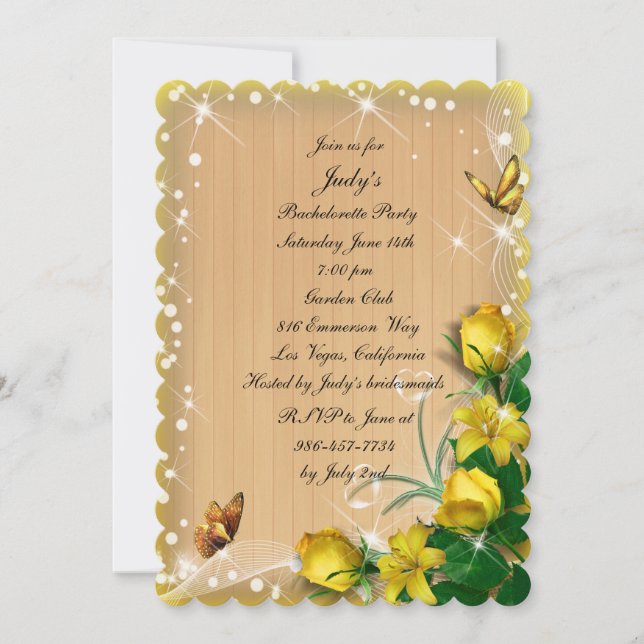 Invitation Bachelorette Rustique Jaune Floral Butterfly (Devant)