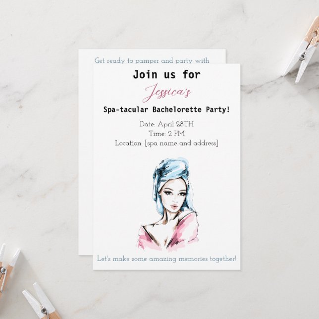 Invitation Bachelorette Spa (Devant/Arrière en situation)