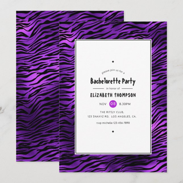 Invitation Bachelorette Tigre Violet Chatoyant (Devant / Derrière)