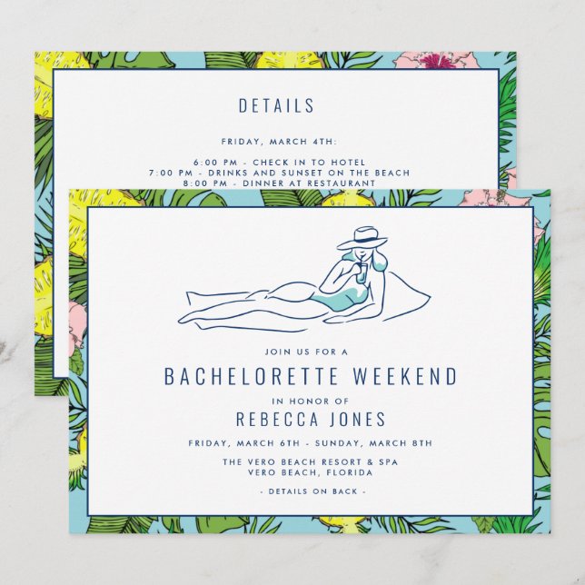 Invitation Bachelorette Tropical Beach Girls Weekend Getaway  (Devant / Derrière)