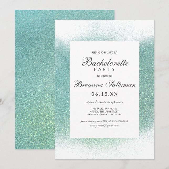 Invitation Bachelorette Turquoise  en Parties scintillant bla (Devant / Derrière)
