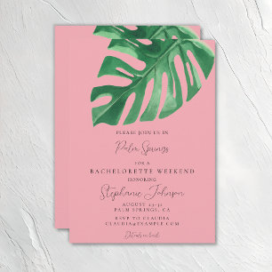 Invitation Bachelorette vert et rose Tropical Monstera