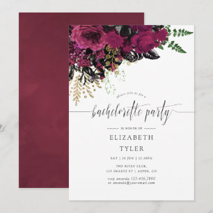 Invitation Bachelorette vintage Bourgogne & Or Florale