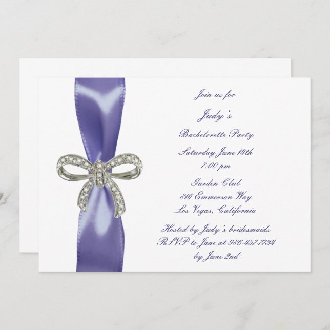 Invitation Bachelorette violet bleu diamant (Devant / Derrière)