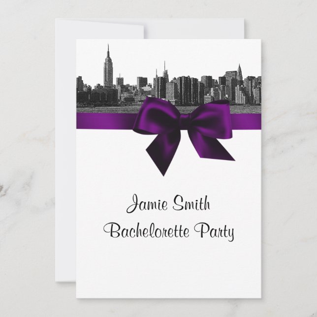 Invitation Bachelorette violette Bty NYC large Skyline Etted (Devant)