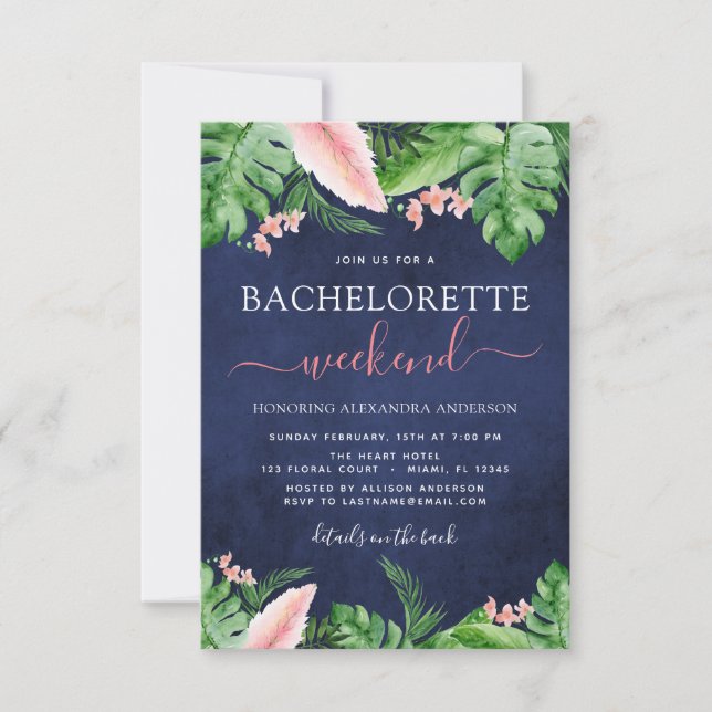 Invitation Bachelorette Week-end Itinéraire Palms Tropicaux (Devant)