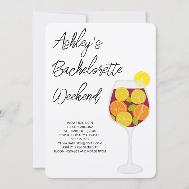 Invitation Bachelorette Week-end Sangria Cocktail Verre (Devant)