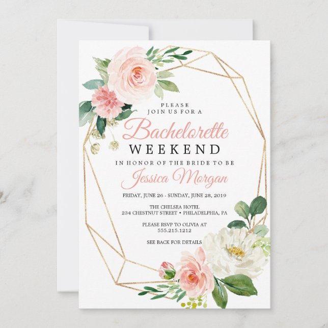 Invitation Bachelorette Weekend Itinéraire Airy Blush (Devant)