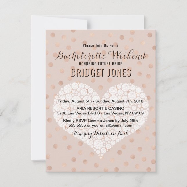 Invitation Bachelorette Weekend Itinéraire Rose Gold Confetti (Devant)