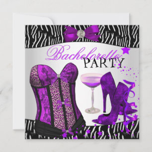 Invitation Bachelorette Zebra violet Corset Champagne