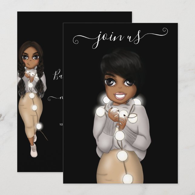 Invitation Bachelorte de Noël afro-américaine (Devant / Derrière)